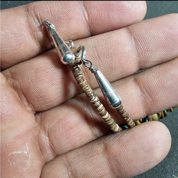 Sterling Silver Native American Disk Beaded Turquoise Necklace 24 Inches Long - Picture 7 of 9